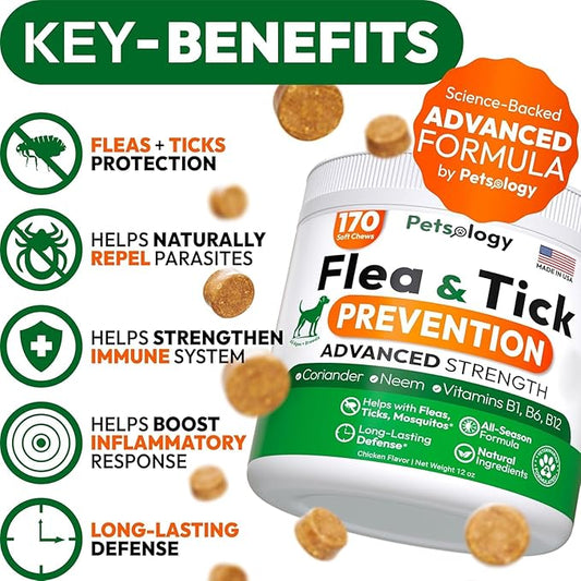 (2 Pack) Flea and Tick Prevention for Dogs Pills - 340 Chews - Natural Dog Flea & Tick Control - Oral Defense Treatment for Dogs Supplement - Vet Formulated - All Breeds & Ages - Made in USA