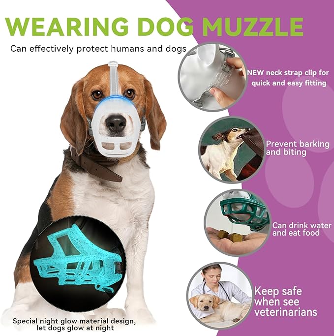 Glow-in-The-Dark Dog Muzzle, Basket Muzzle for Small Medium Large Dogs,Anti-Biting Chewing, Lightweight Cage Design,Allows Drinking & Panting,for Grooming & Training(Transparent Size XL)
