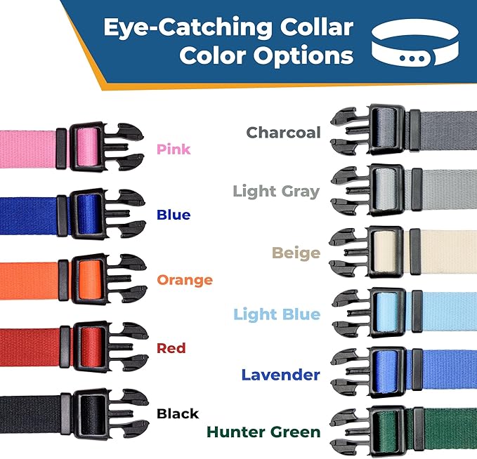 GoTags Reflective Personalized Dog Collar with Nameplate, Adjustable Dog Collar with Custom Engraved Steel Slide On Pet ID Tag, Silent, No Noise Dog Tag for Large Medium or Small (Light Blue, Small)